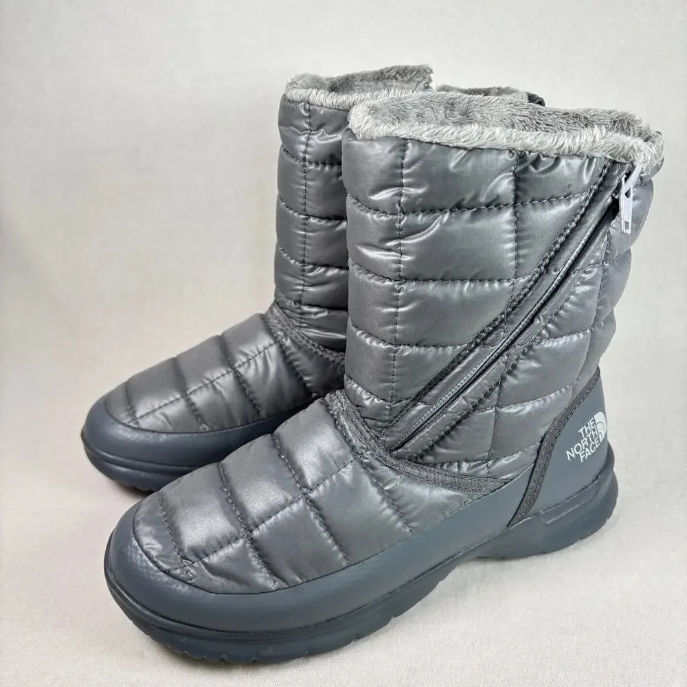 North Face Thermoball Microbaffle Insulated Zip Bootie Women's 6 Silver Grey